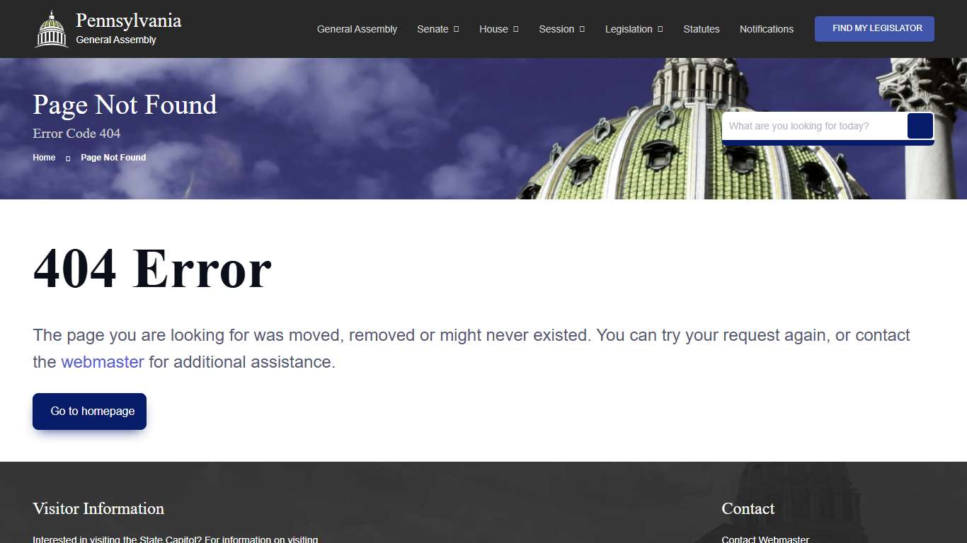Page Not Found - Error Code 404 - The Official Website of the Pennsylvania General Assembly